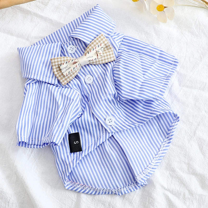 Pet Supplies Co - Dog Clothes Bowknot Striped Shirts Thin